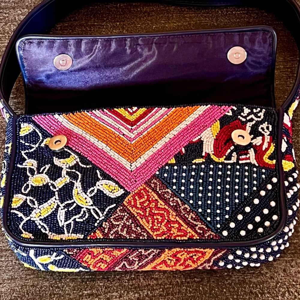 🌺🎉HP🎉🌺 NWOT Staud Beaded Tommy Shoulder Bag Patchwork Foulard 🌟Rare Find🌟 - Picture 9 of 16